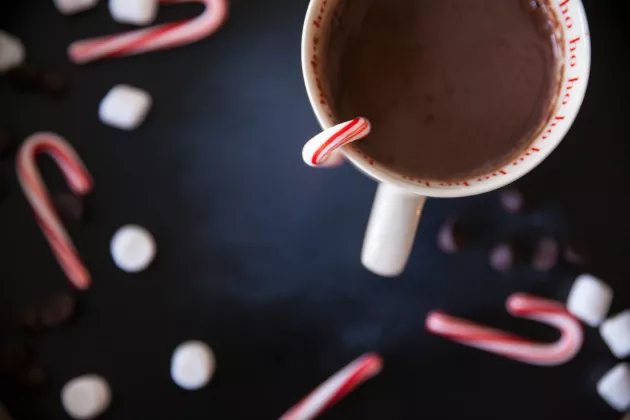 Christmas chocolate cup, marshmallows, polka canes, photography. Photo: Unsplash/Megan Watson